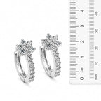 Silver-Tone Crystal Floral Hoop Earrings for Women