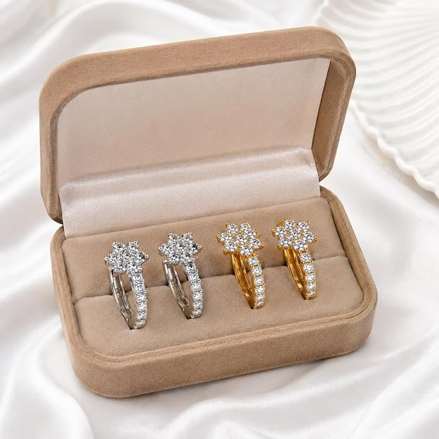 Gold & Silver-Tone Crystal Floral Hoop Earrings for Women