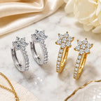 Gold & Silver-Tone Crystal Floral Hoop Earrings for Women