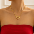 Gold Plated Open Heart Pendant Necklace for Women