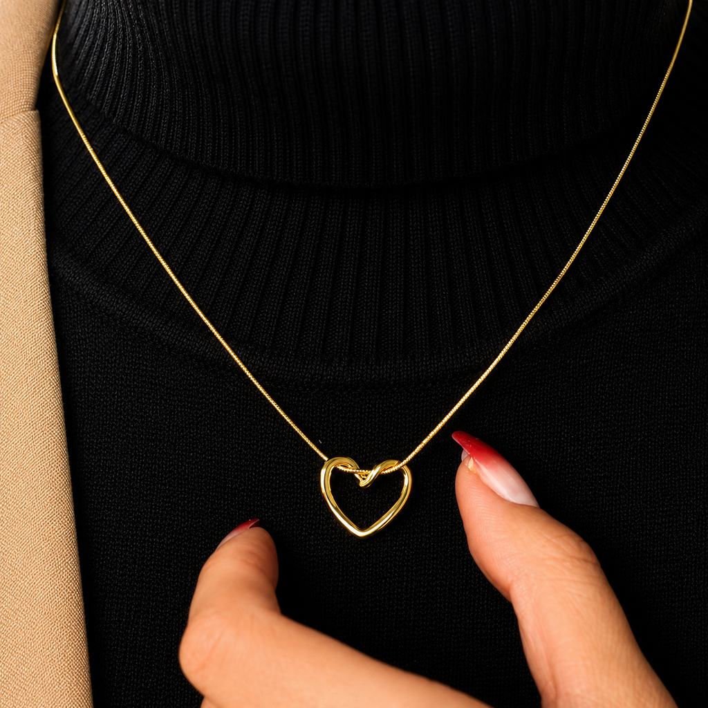 Gold Plated Open Heart Pendant Necklace for Women