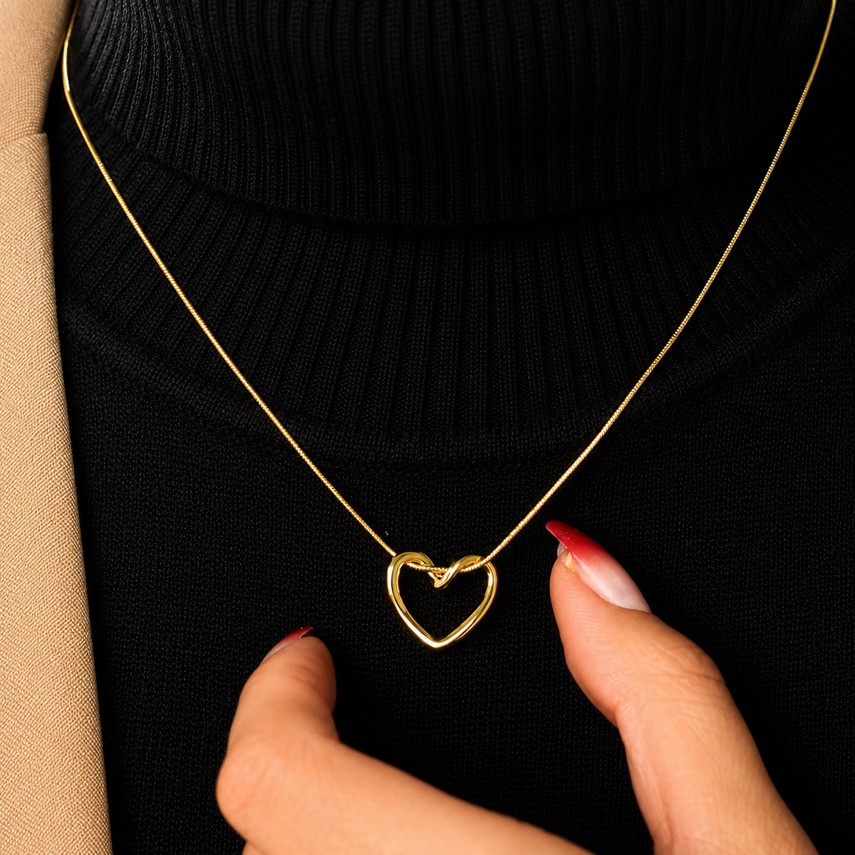 Gold Plated Open Heart Pendant Necklace for Women