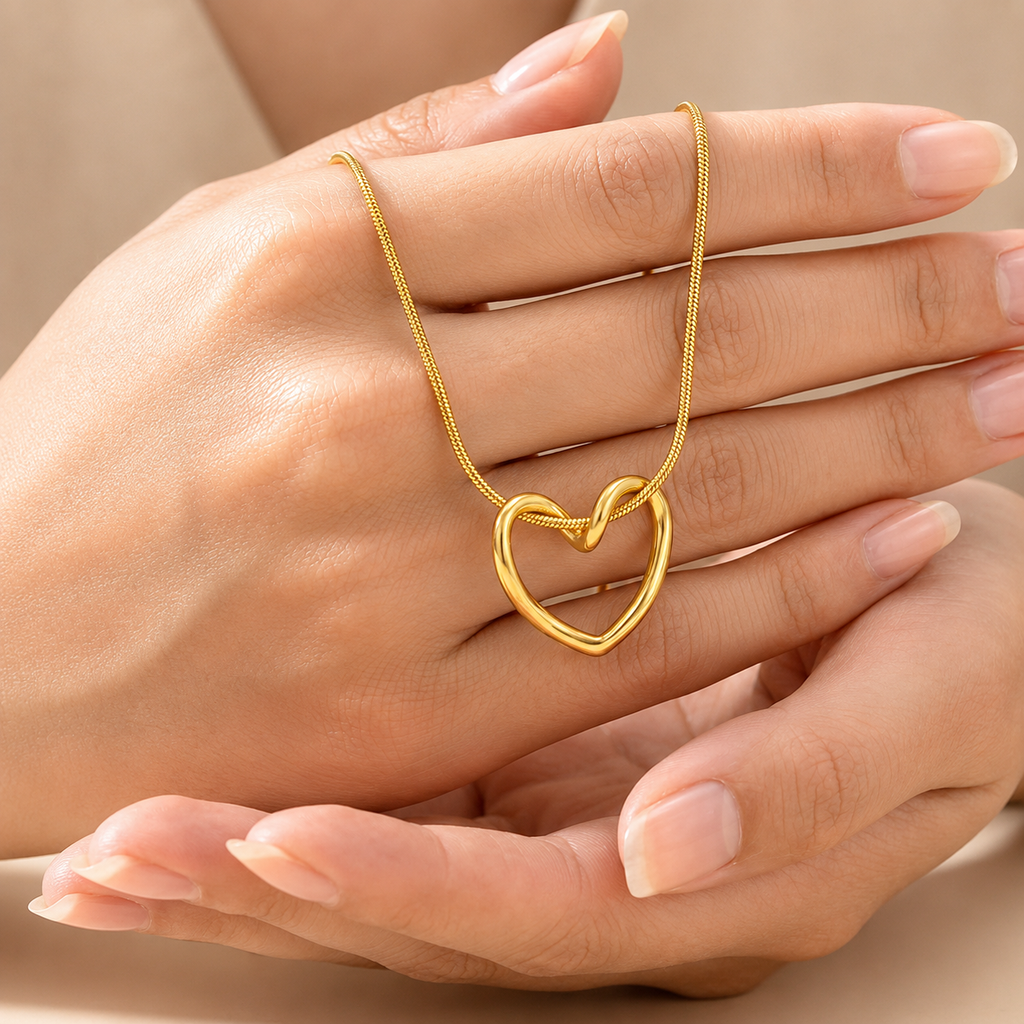 Gold Plated Open Heart Pendant Necklace for Women