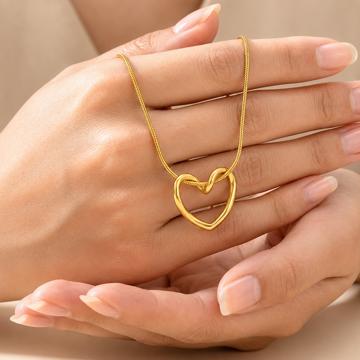 Gold Plated Open Heart Pendant Necklace for Women