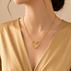 Gold Plated Open Heart Pendant Necklace for Women