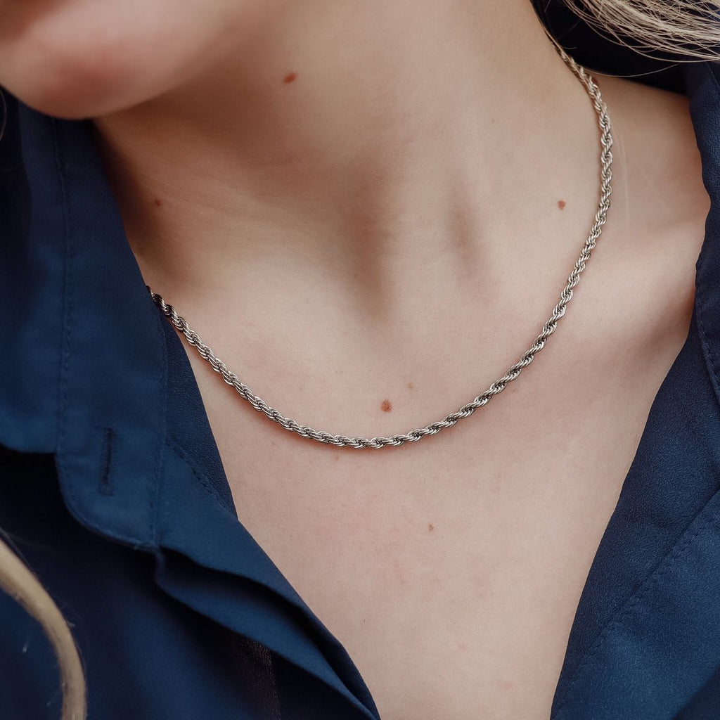 Silver Round Rope Chain Necklace for Men & Women