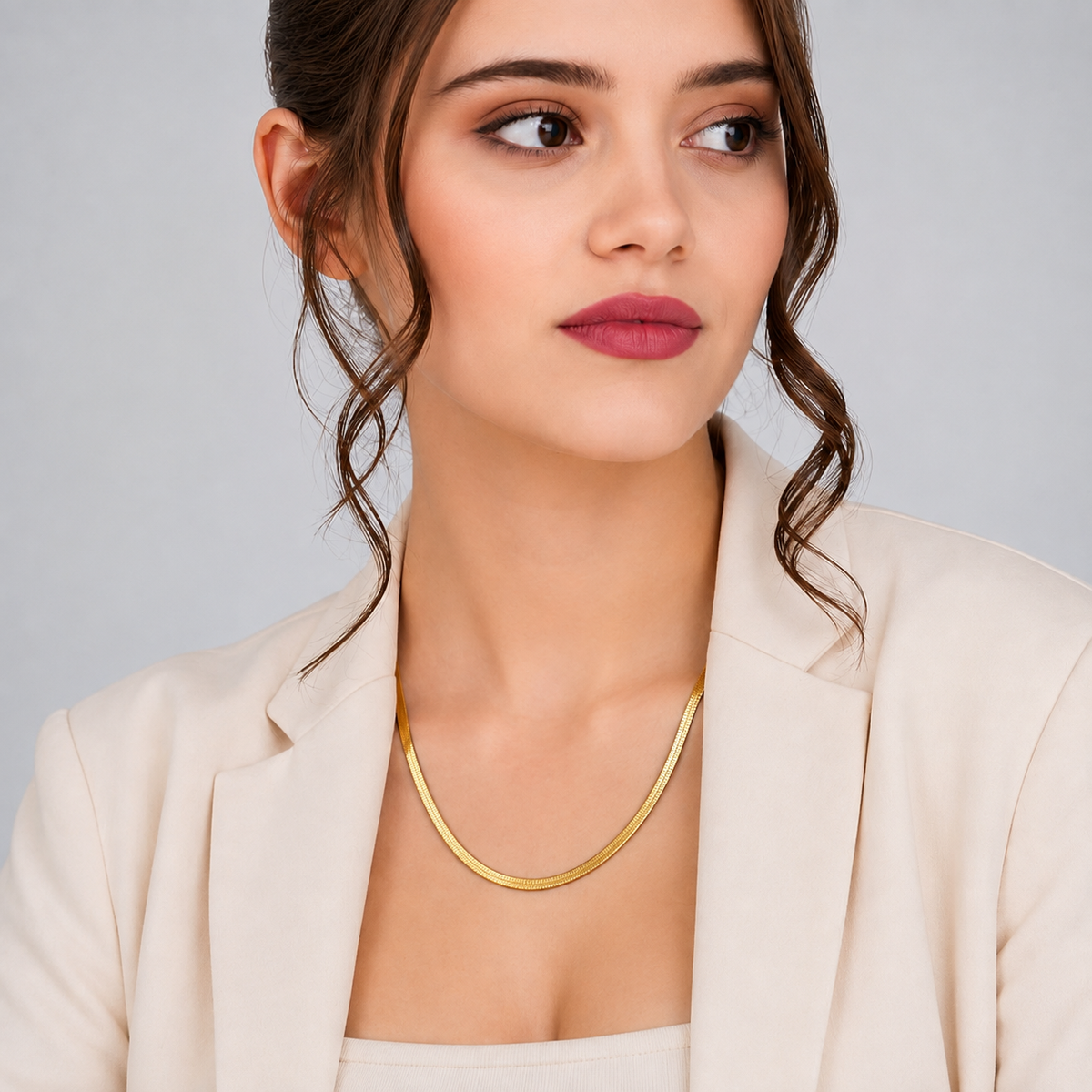 Gold Plated Herringbone Snake Chain Necklace for Women