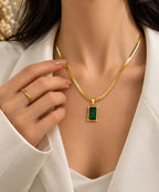 Gold Plated Emerald Green Pendant Necklace for Women